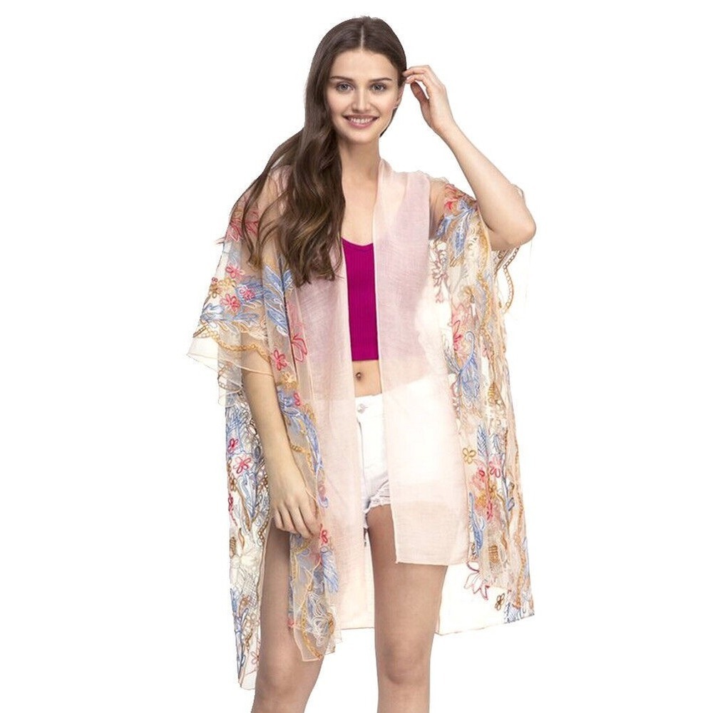 Do Everything in Love Kimono Embroidered Flower Ruana Cover Up Beachy Festival